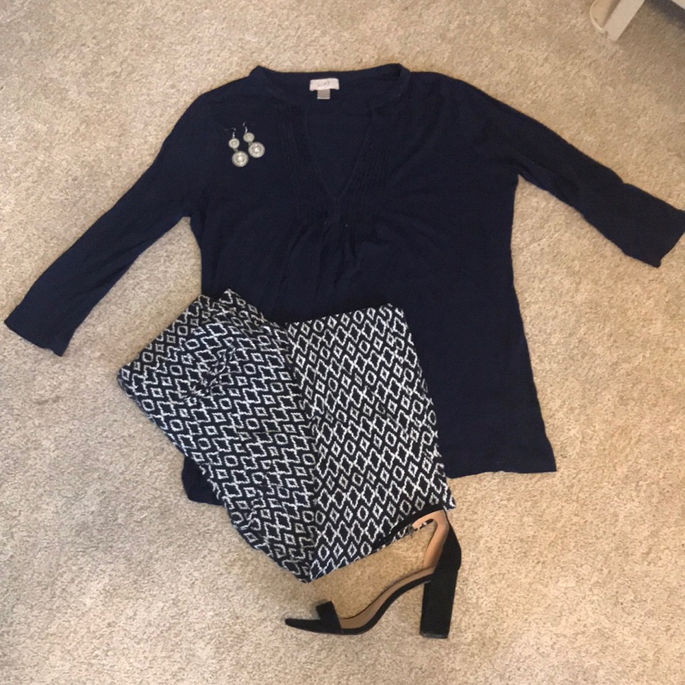 Loft Navy blue V neck blouse